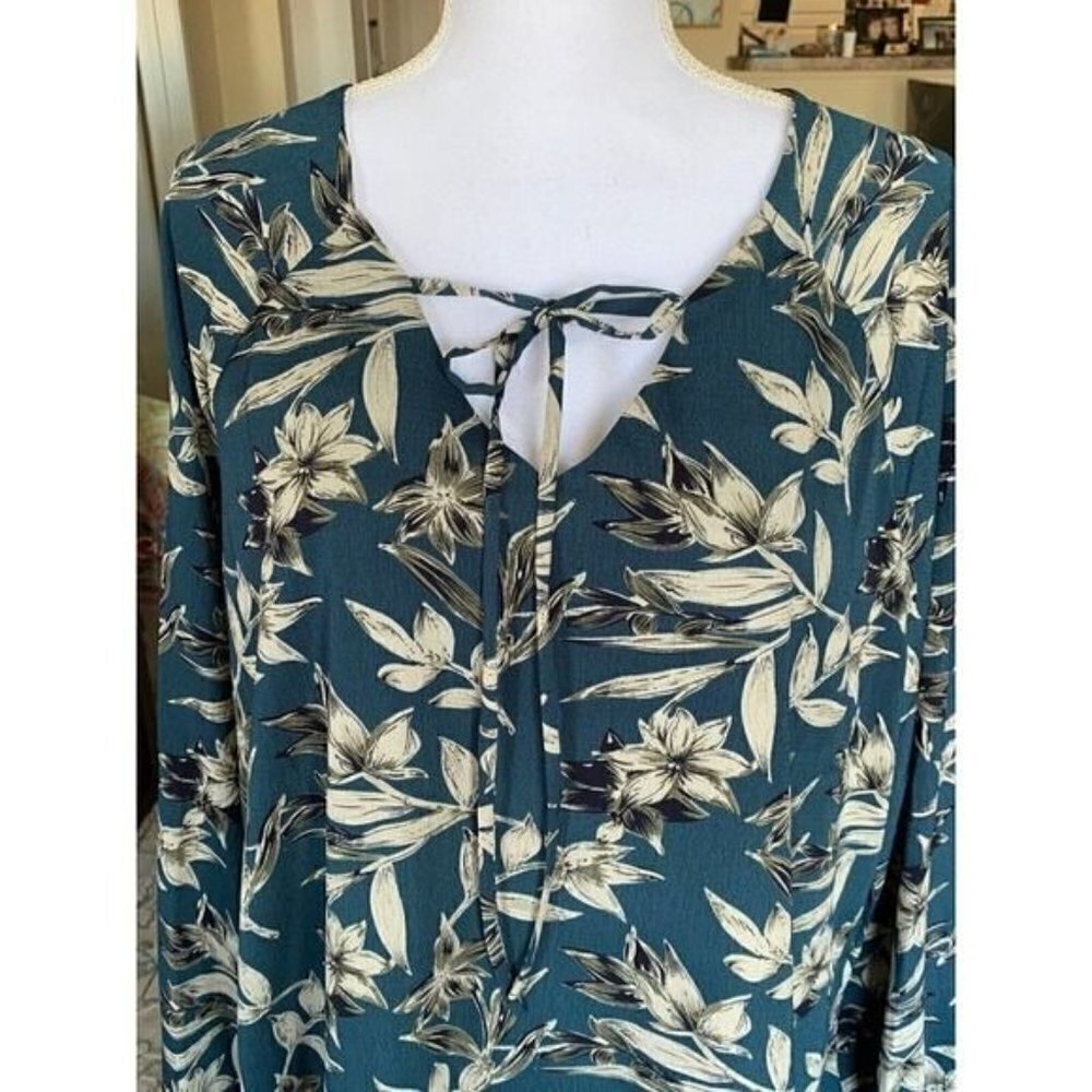 Love Sadie Dress Size XL Teal Floral Long Sleeve Elastic Wrist Lined - Picture 6 of 12